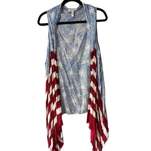 Quagga American Flag Red White and Blue Sleeveless Cardigan w/ Flowing Sides